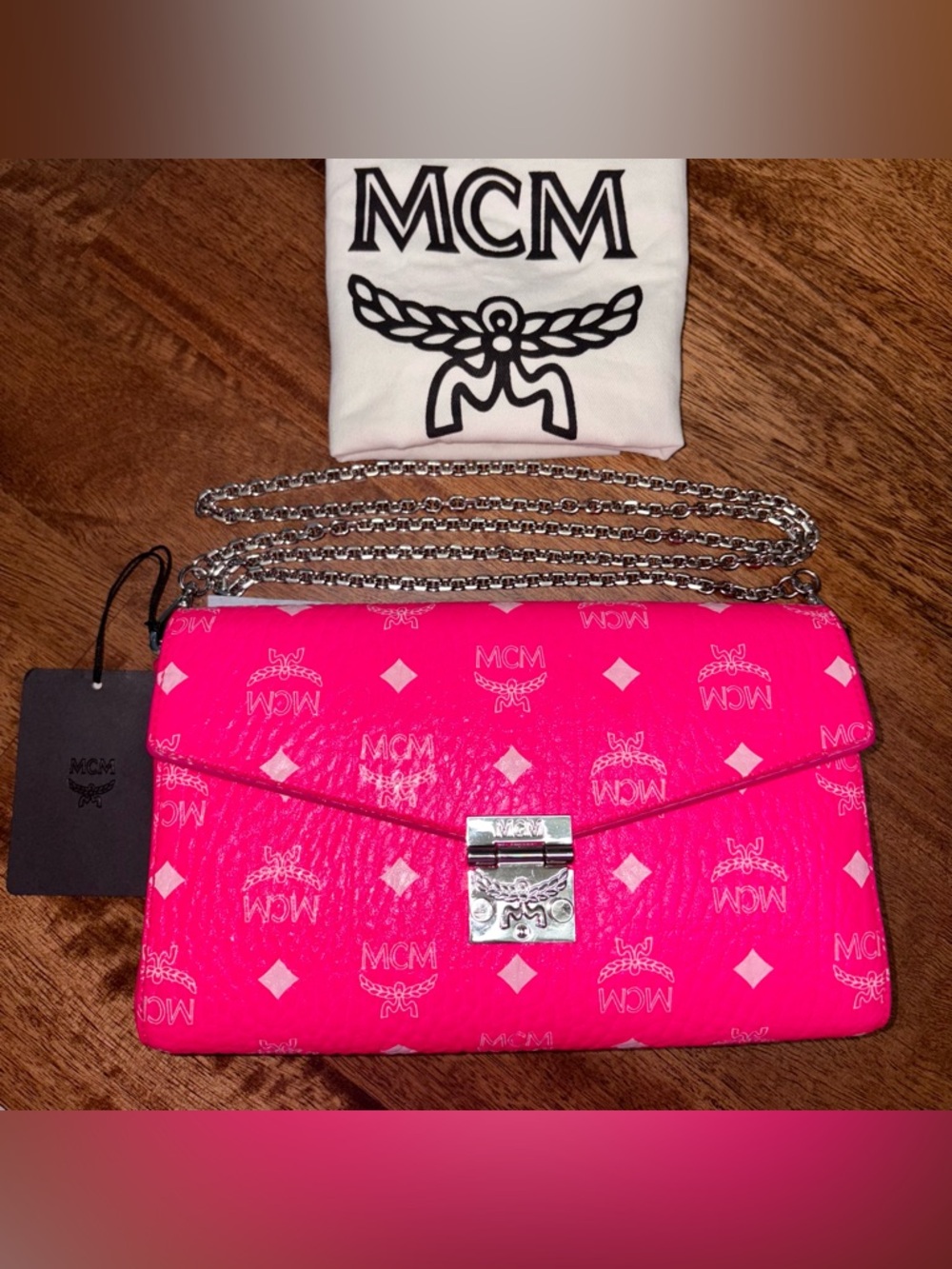 MCM EUC Medium Millie - NEON PINK Visetos Monogram Crossbody/Clutch - Picture 15 of 16